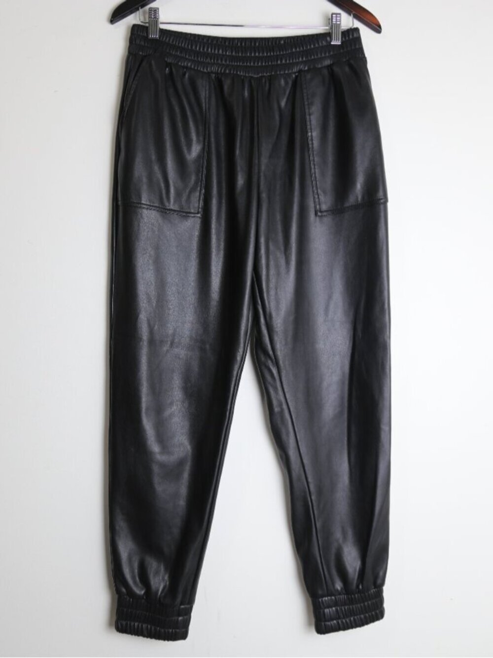 7 For All Mankind Black Faux Leather Tapered Jogger Pants Size Medium